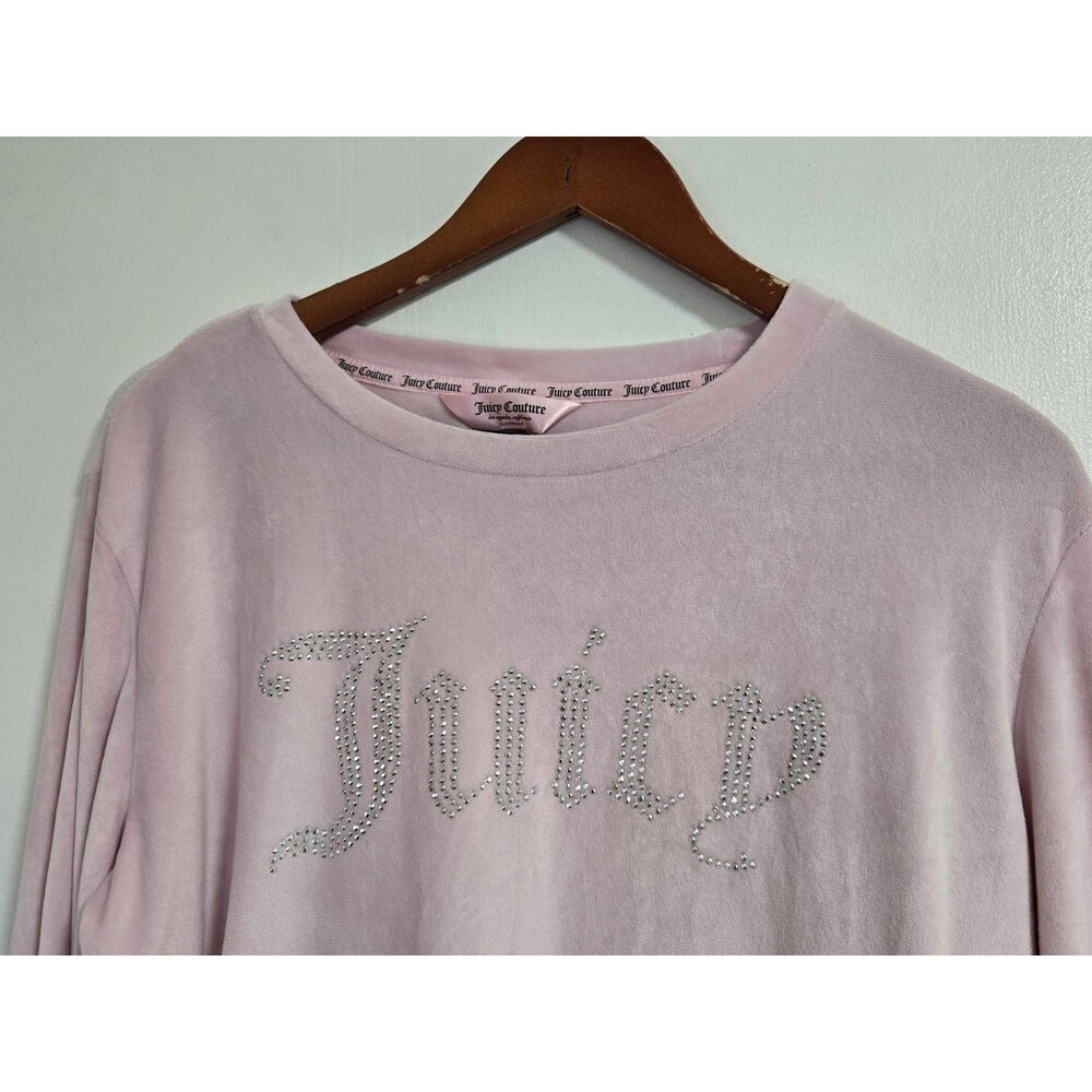 Juicy Couture Shirt Womens L Embellished Velour Sleep Wear Crew Neck Long Sleeve - Picture 2 of 9